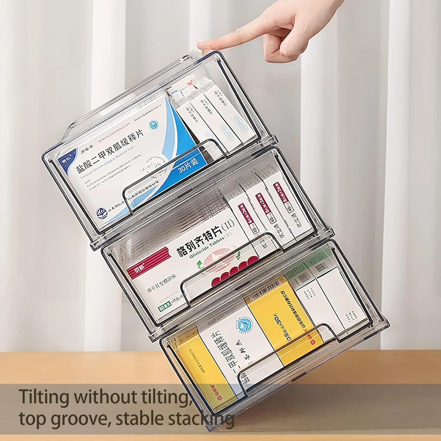 2 Pack - Clear Pulling Medicine Drawer First Aid Kit Box for Bathroom, Cabinet, Closet,Medicine Organizer, Medicine Storage Box Adhesive Bandages Family Emergency Kit (L drawer)