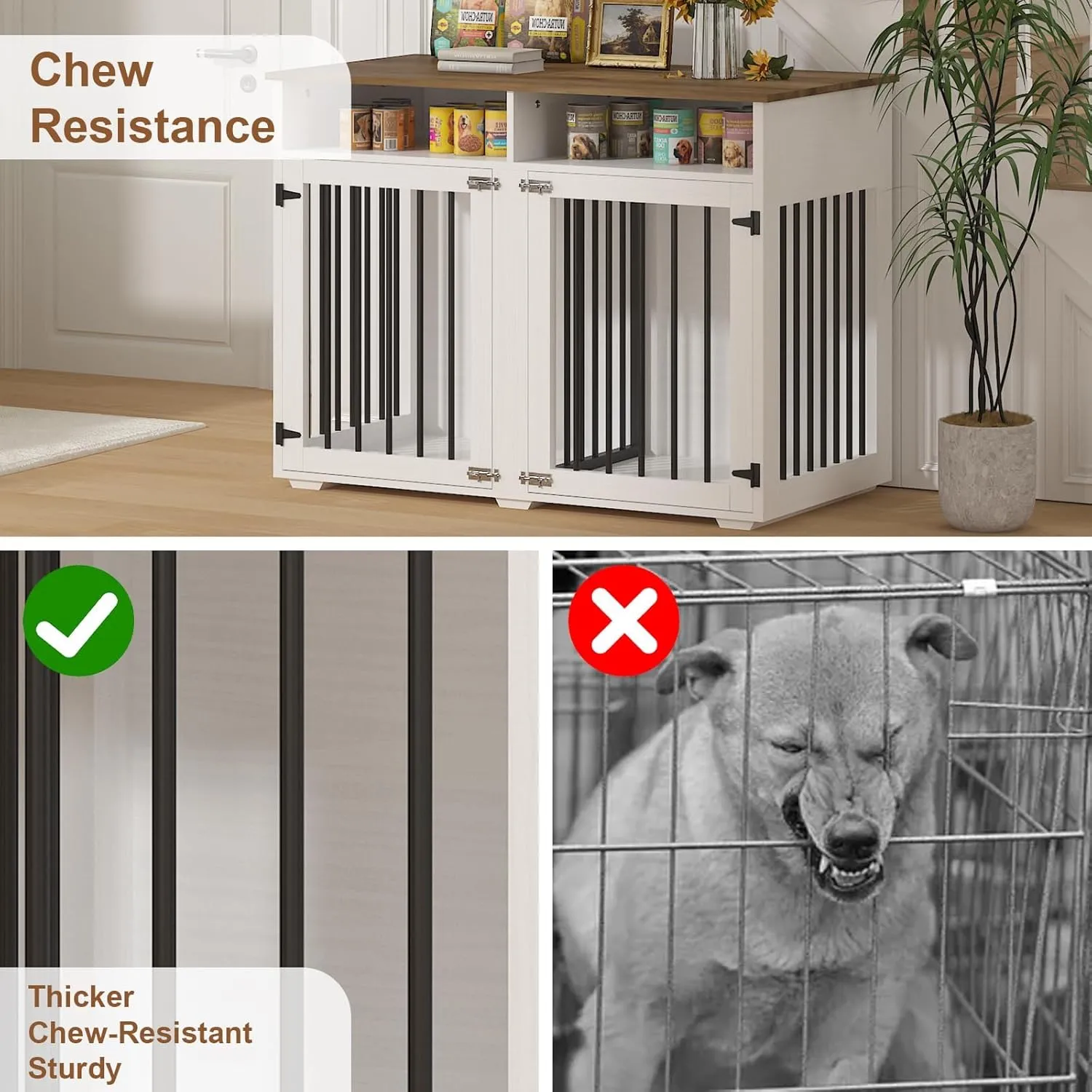 41 inch Dog Crate Furniture for 2 Dogs, Wooden Dog Cage with Storage Compartment, Indoor Dog Kennel with 2 Doors for Medium/Small Dogs, White