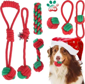 7 Pack Christmas Dog Rope Toys, Christmas Toys Gifts for Puppy Small Dogs, Dog Interactive Chewing Toys for Puppy Medium Dogs, Dog Tug Rope for Training Playing Teething Cleaning
