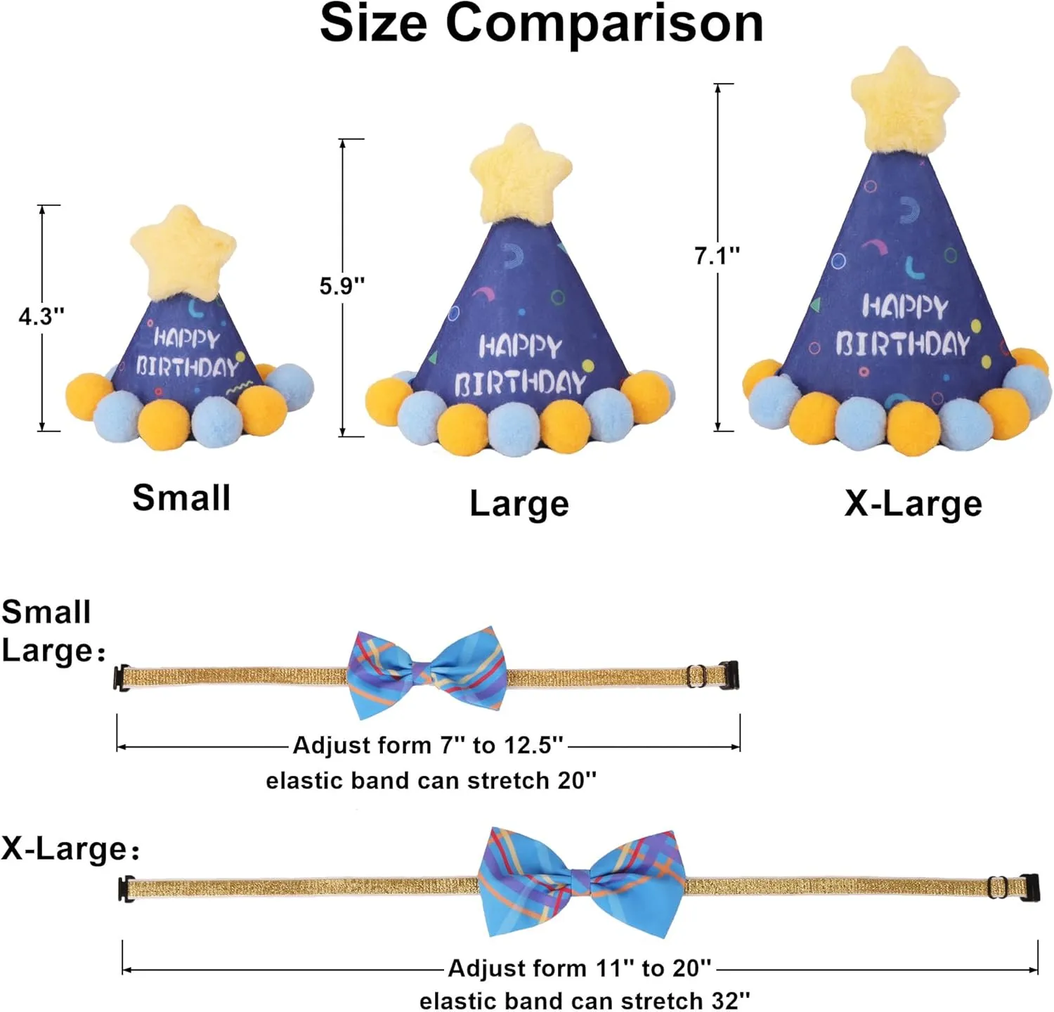 ADOGGYGO Dog Birthday Party Supplies, Blue Birthday Boy Bandana, Bowtie, Numbers, Party Hat for for Medium Large Dogs (Large)