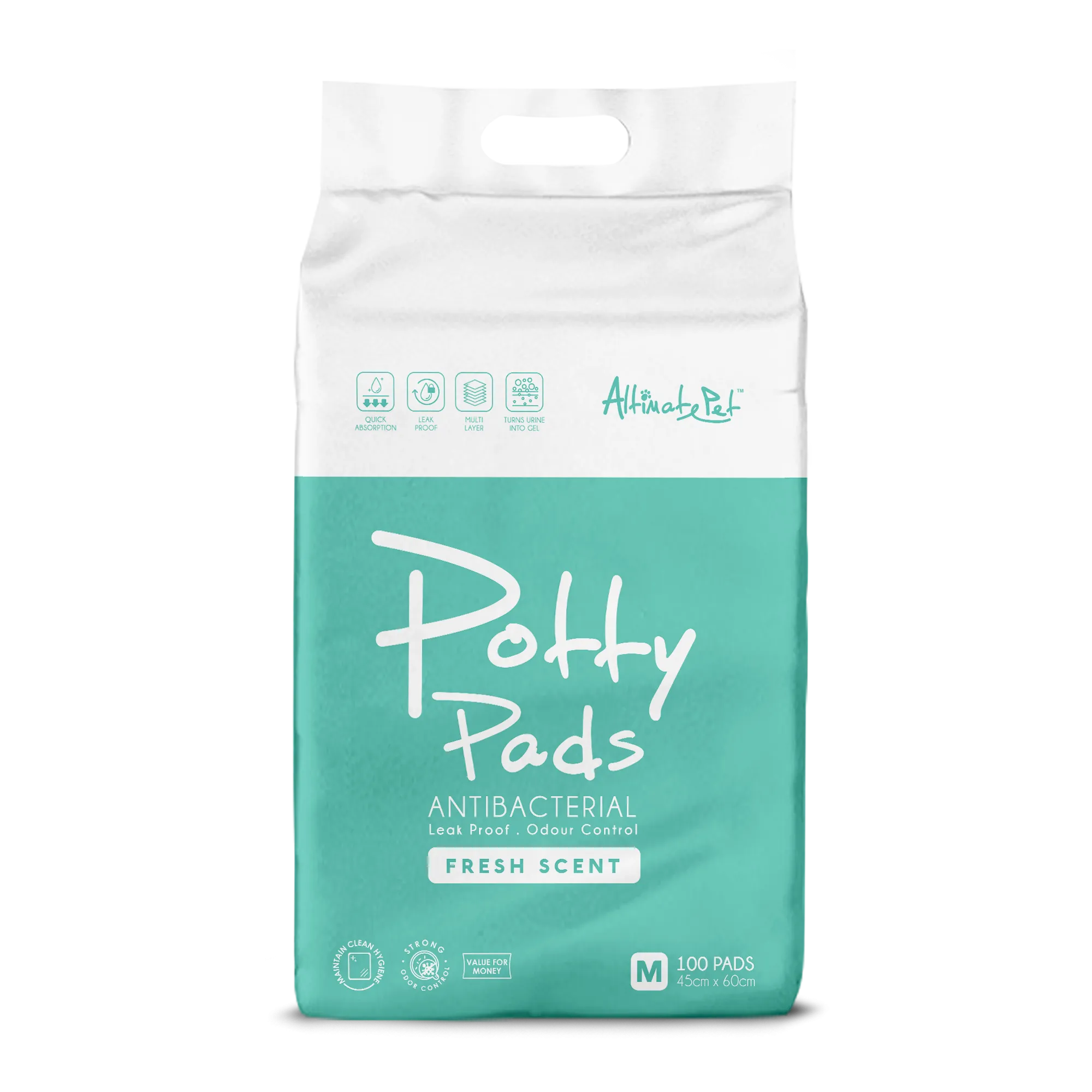 Altimate Pet Antibacterial Fresh Scent Potty Pee Pads - M (100pcs) | 45cm x 60cm