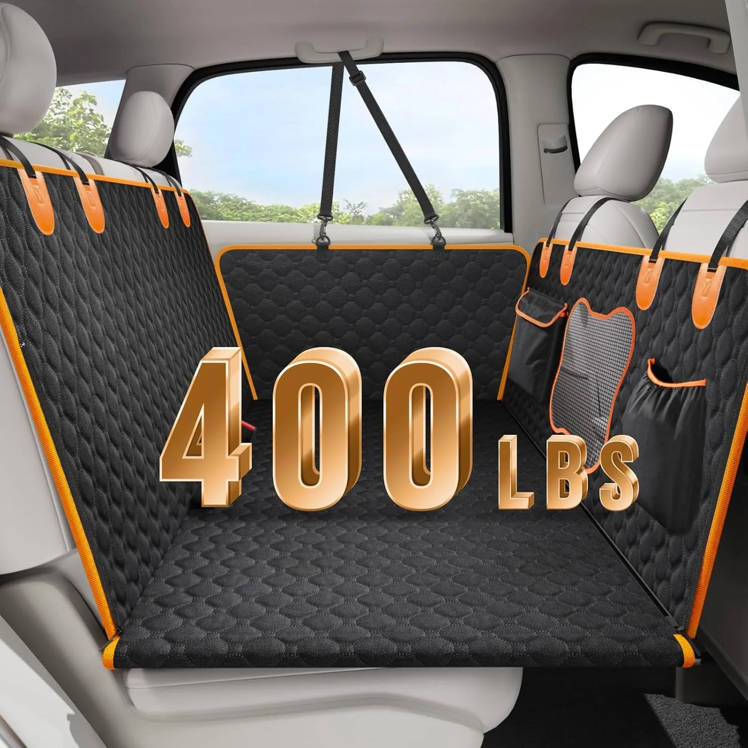Back Seat Extender for Dogs - Waterproof Dog Car Seat Cover for Back Seat with Hard Bottom - Sturdy Backseat Extender for Dogs, Dog Hammock for Car Holds 400lbs