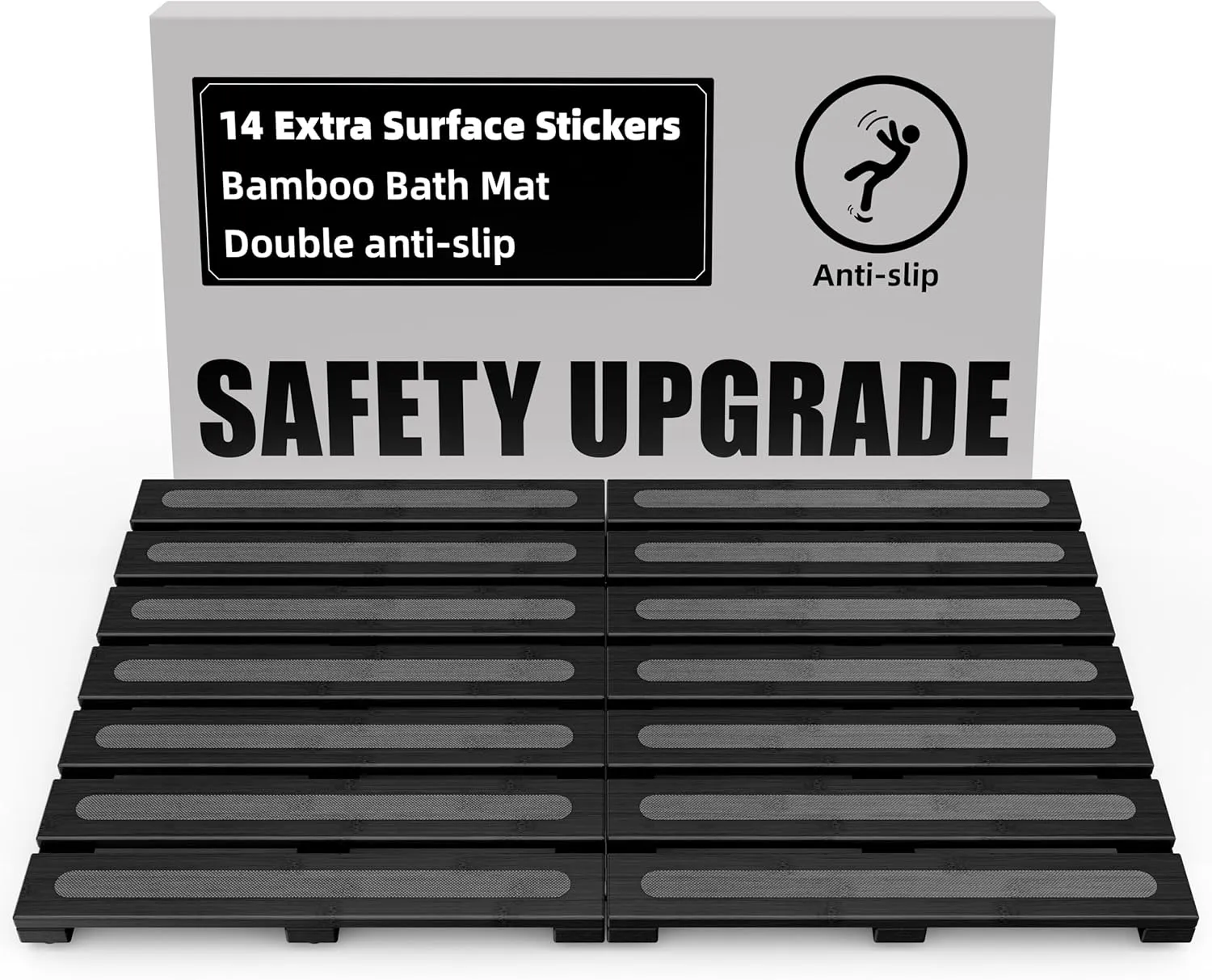 Bamboo Bath Mat for Shower, Dual Anti-Slip for Surface & Bottom, Waterproof Foldable Shower Mat, Easy to Carry and Storage, Perfect for Indoor Outdoor Black, 26.7716.141.14 Inches