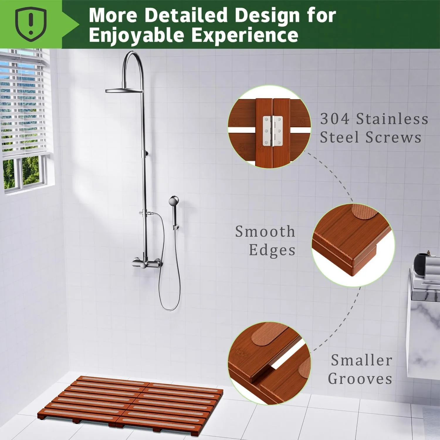 Bamboo Bath Mat for Shower, Dual Anti-Slip for Surface & Bottom, Waterproof Foldable Shower Mat, Easy to Carry and Storage, Perfect for Indoor Outdoor Brown, 26.7716.141.14 Inches