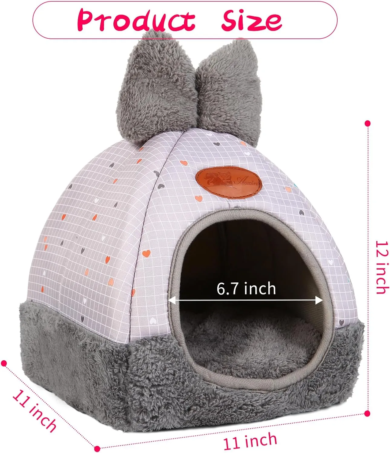 Bunny Bed Hideouts House Ferrets Rats Hedgehogs Chinchilla Cage Accessory for Rabbit Guinea Pig Hamster Cozy and Warm Rabbit Bed with Cute Bowknot Rabbits Hamster Bunny (Grey) 