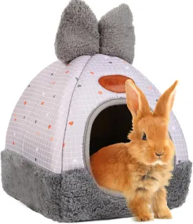 Bunny Bed Hideouts House Ferrets Rats Hedgehogs Chinchilla Cage Accessory for Rabbit Guinea Pig Hamster Cozy and Warm Rabbit Bed with Cute Bowknot Rabbits Hamster Bunny (Grey) 