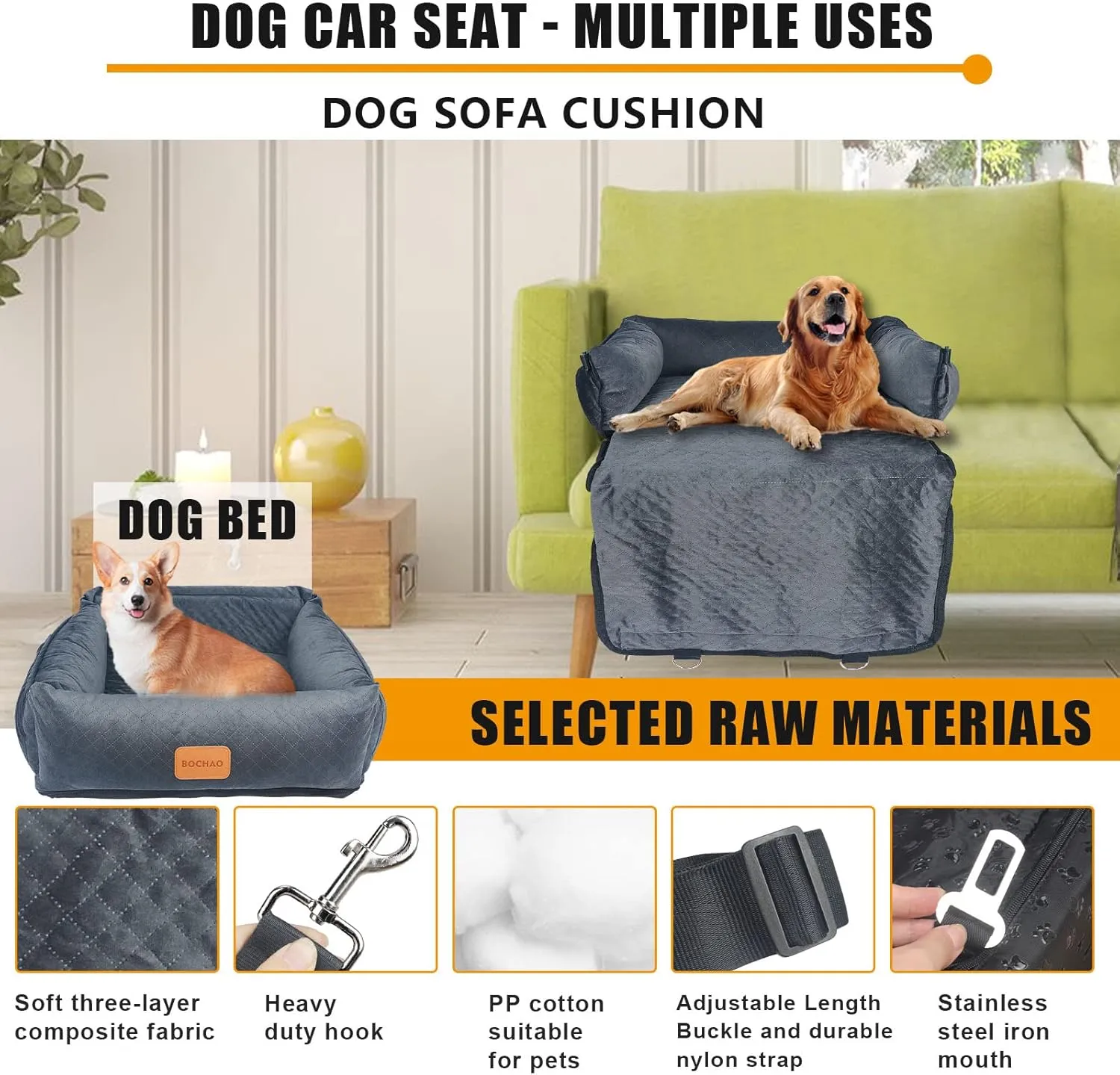 Car Seat for Medium and Small Dogs - Pet Booster Travel Bed, Multi-Function Sofa Cushion With Blanket, Comfortable Safe Removable and Washable, Fits Cars/Trucks/SUV