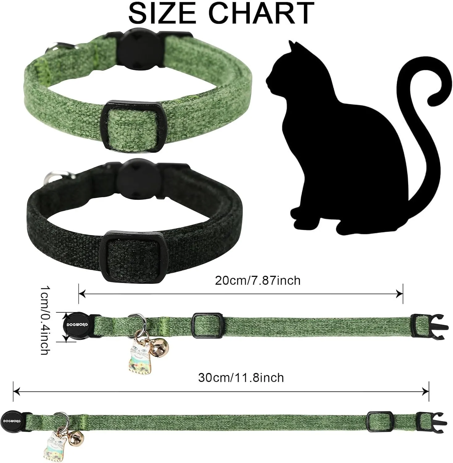 Cat Collar,2 Pack Cat Collars Breakaway with Bell, DOGWONG Safety Buckle Black Cat Collar for Girl Boy Cats and Small DogsAdjustable 7-12 Inch,Pet Supplies Accessories