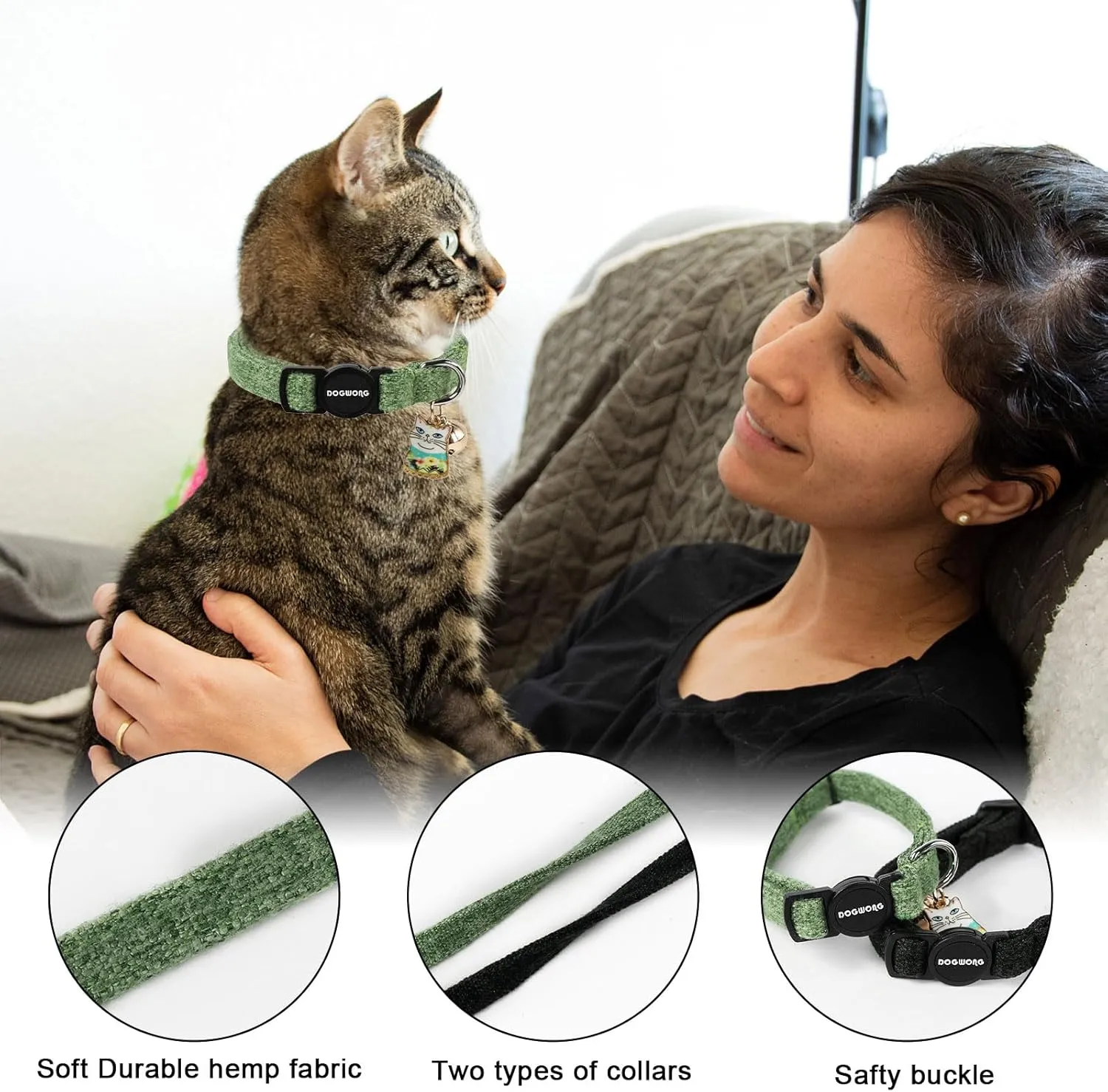 Cat Collar,2 Pack Cat Collars Breakaway with Bell, DOGWONG Safety Buckle Black Cat Collar for Girl Boy Cats and Small DogsAdjustable 7-12 Inch,Pet Supplies Accessories
