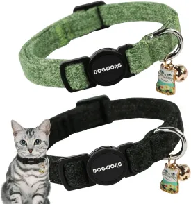 Cat Collar,2 Pack Cat Collars Breakaway with Bell, DOGWONG Safety Buckle Black Cat Collar for Girl Boy Cats and Small DogsAdjustable 7-12 Inch,Pet Supplies Accessories