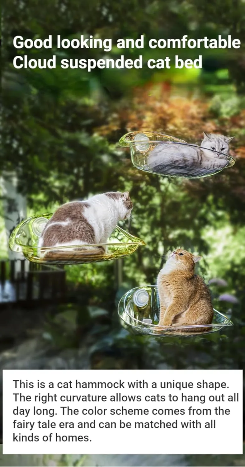 Cat Hammock Transparent Window Open Cat Nest Easy to Install Suction Cup Suspended Cat Climbing Frame Four Seasons Indoor Sunbathing Cat Bed Pet Supplies (Transparent)