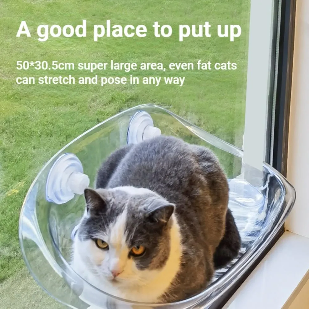 Cat Hammock Transparent Window Open Cat Nest Easy to Install Suction Cup Suspended Cat Climbing Frame Four Seasons Indoor Sunbathing Cat Bed Pet Supplies (Transparent)