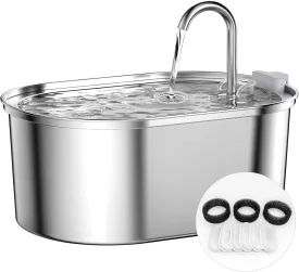 Cat Water Fountain Stainless Steel: 108oz/3.2L Pet Fountain with Filters for Cats Inside - Cat Fountains for Drinking - Automatic Dog Water Dispenser Bowl - Cat Feeding & Watering Supplies