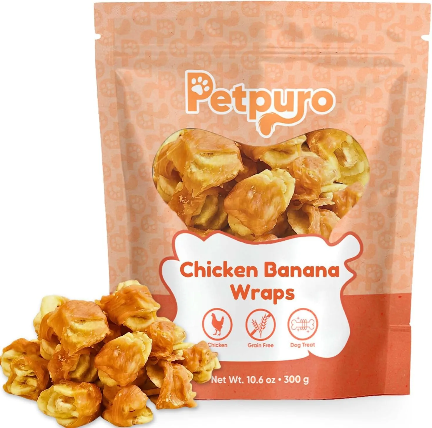 Chicken Wrapped Banana Jerky Dog Treats, Gluten and Grain Free Chicken Banana Chips, Healthy Chewy Dog Bites for Small Medium Dogs