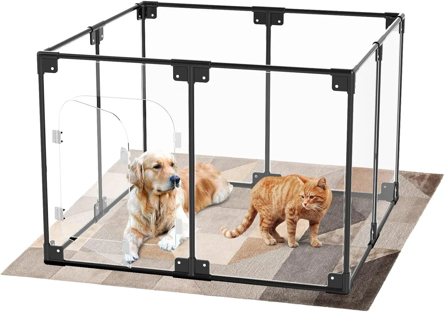 Clear Acrylic Dog Playpen with Door, Clear Dog Play Pen Indoors,40x40x28 Inch Indoor Pet Playpen for Small and Medium Dogs, Transparent Dog Pen