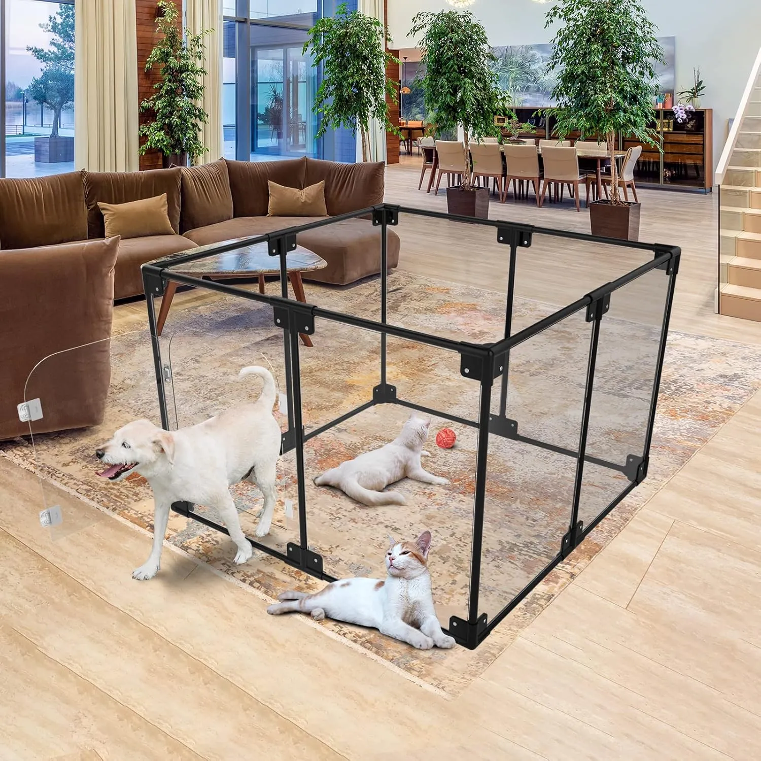 Clear Acrylic Dog Playpen with Door, Clear Dog Play Pen Indoors,40x40x28 Inch Indoor Pet Playpen for Small and Medium Dogs, Transparent Dog Pen