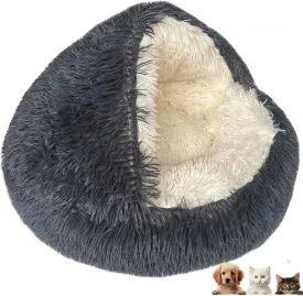 Cozy Cocoon Pet Bed, Cat Bed Round Plush Fluffy Hooded Calming Cat Bed Cave,Self Warming pet Bed with Non-collapsed Cover for Indoor Cats or Small Dogs,Washable,Winter Paw Nest Dog Cat Bed.