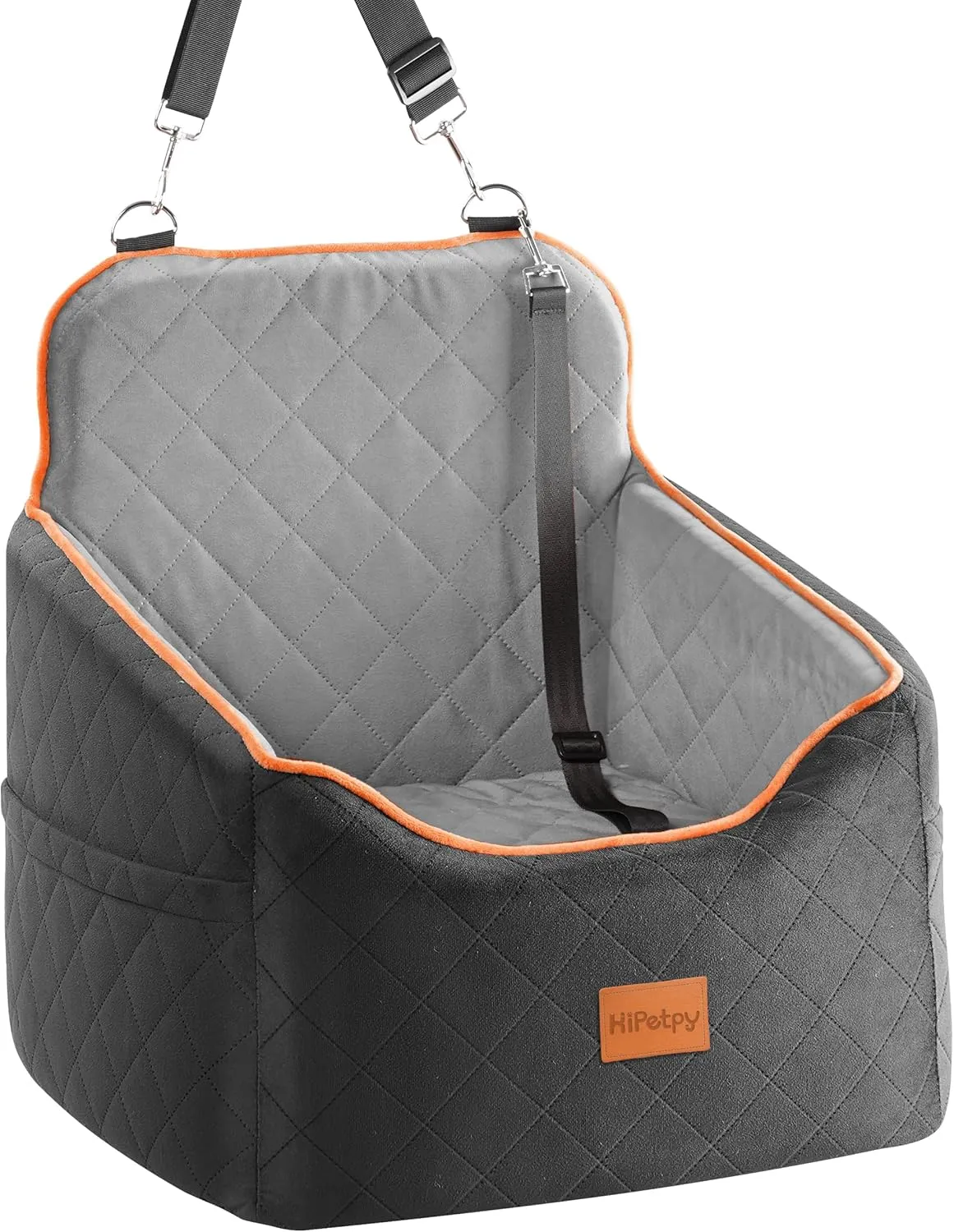 Dog Car Seat for Small Dog, Booster Seat for Dogs Under 30lb, Elevated Pet Seat with Pockets, Anti-Slip Bed for Car, Perfect for Front & Back Seats with Safety Leash (Black/Grey, Medium)