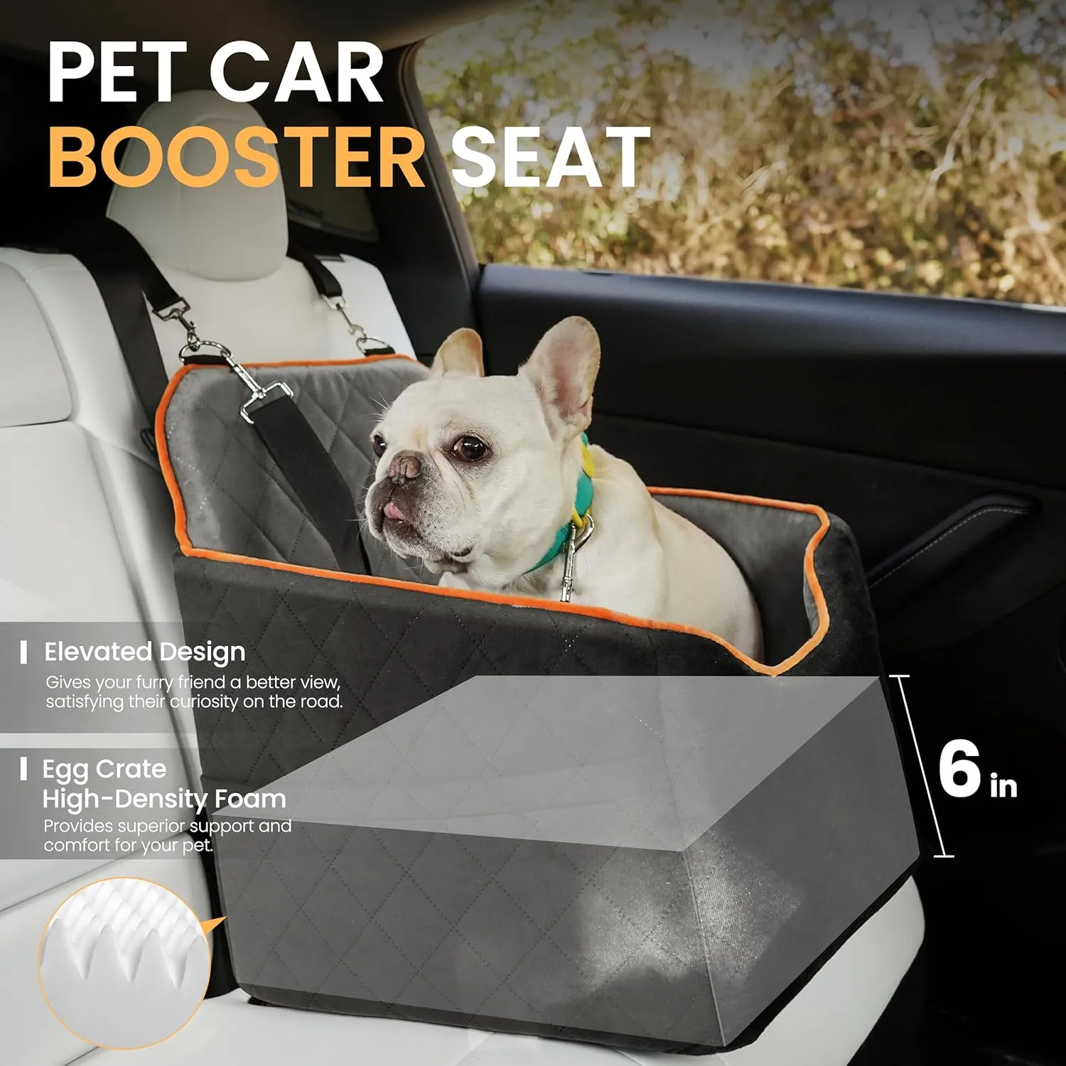 Dog Car Seat for Small Dog, Booster Seat for Dogs Under 30lb, Elevated Pet Seat with Pockets, Anti-Slip Bed for Car, Perfect for Front & Back Seats with Safety Leash (Black/Grey, Medium)