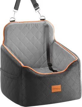 Dog Car Seat for Small Dog, Booster Seat for Dogs Under 30lb, Elevated Pet Seat with Pockets, Anti-Slip Bed for Car, Perfect for Front & Back Seats with Safety Leash (Black/Grey, Medium)