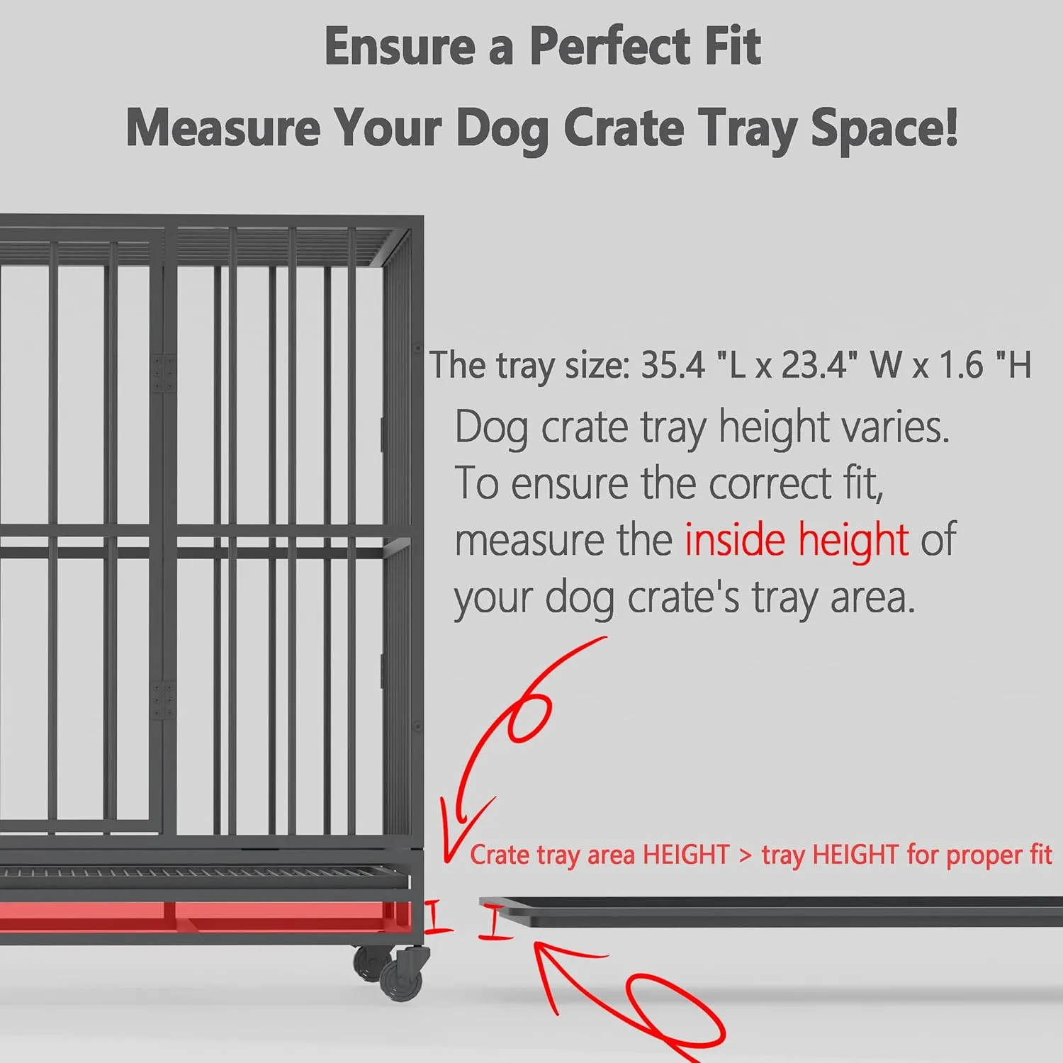 Dog Crate Tray 36" - ChewProof Replacement Pan, Easy to Clean, Easy to Assemble,Ideal for Potty Training - Perfect for Pet Crates & Kennels (1PCS-Tray 35.5" fit 37" Crate)