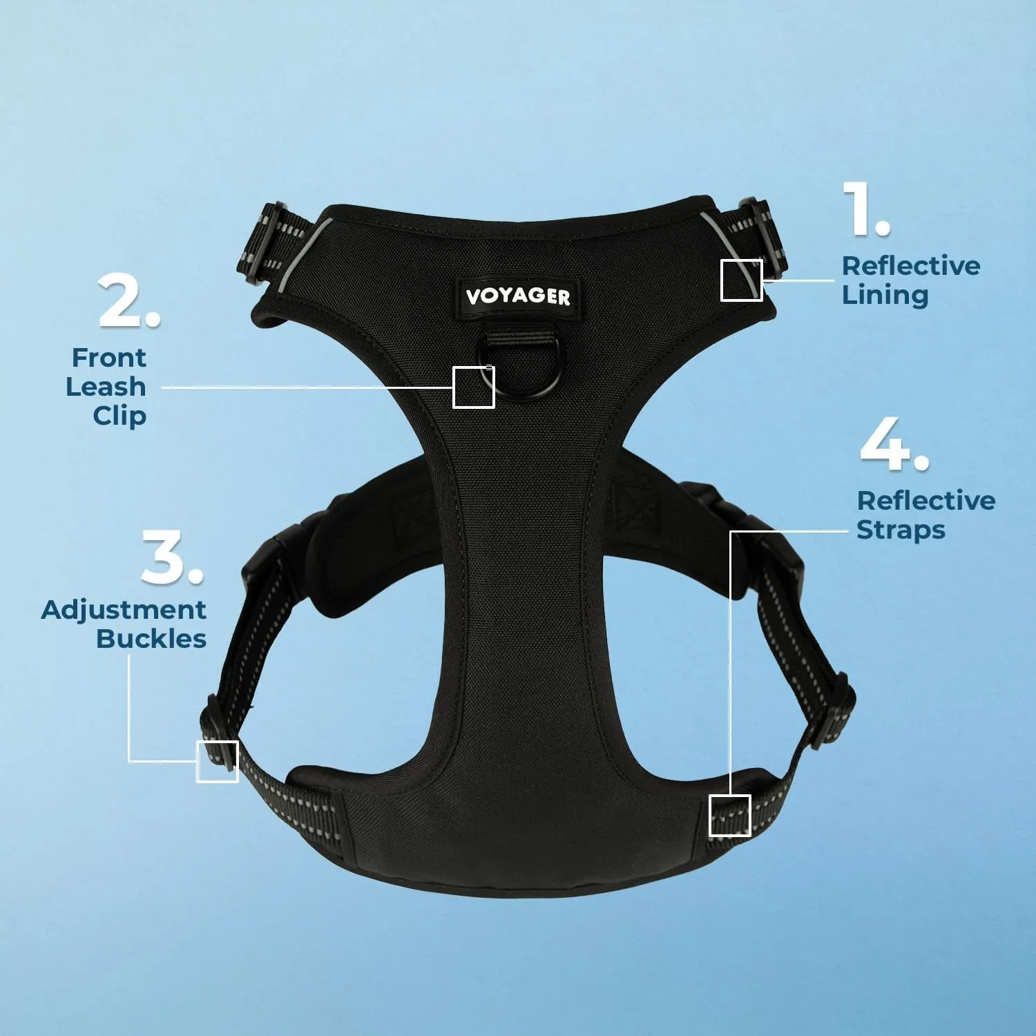 Dog Harness Dual Leash Attachment No-Pull Control Adjustable Soft but Strong Pet Harness for Medium and Large Dogs with 3M Reflective Technology - Harness Leash Set (Black), S