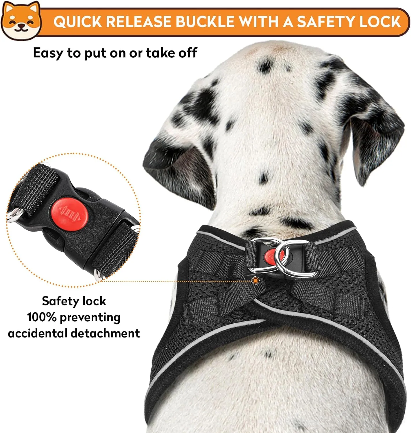 Dog Harness with Leash Set, No-Pull Step-in Reflective Pet Harness with 1 Leash Clips, Adjustable Soft Padded Easy Walk Dog Vest for Small Medium Large Dogs, Cats(Carbon Black, Medium)