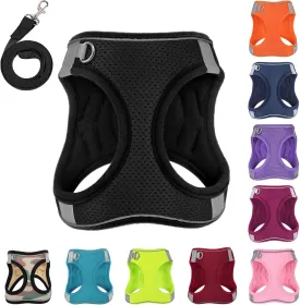 Dog Harness with Leash Set, No-Pull Step-in Reflective Pet Harness with 1 Leash Clips, Adjustable Soft Padded Easy Walk Dog Vest for Small Medium Large Dogs, Cats(Carbon Black, Medium)