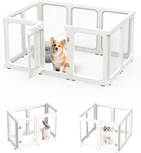 Dog Playpen, Clear Acrylic Plastic Puppy Playpen Indoor, Pet Pen for Puppy Cat Bunny, Transparent Easy Assemble Foldable Whelping Box for Dogs, Puppy Playpen with Gate (23.6" Height, 10PCS)