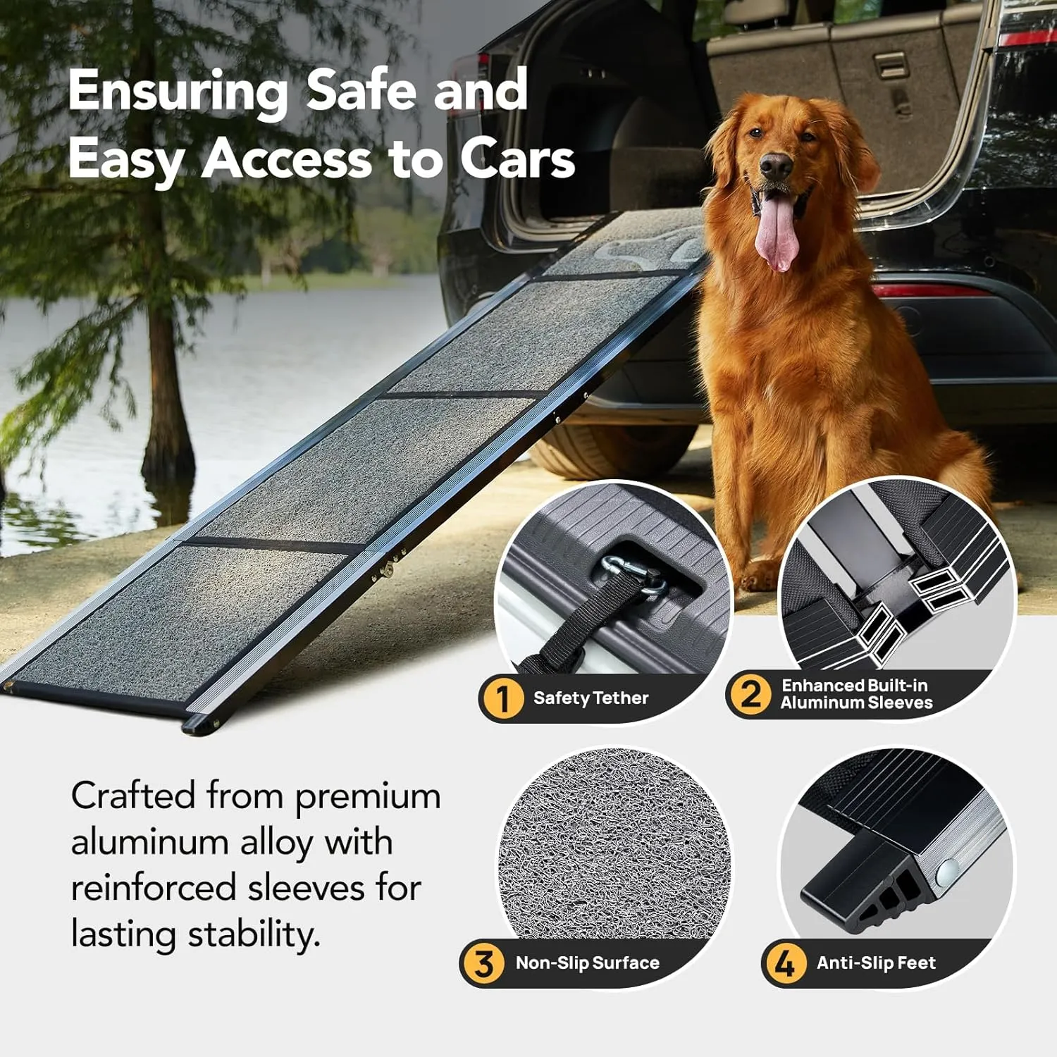Dog Ramp for Car 71'' X-Long & 17.2" Wide Folding Dog Ramps for Large Dogs with Non-Slip Rug Surface Portable Dog Car Ramp for SUV Car & Truck, Outdoor Dog Ramp Up to 250 LBS