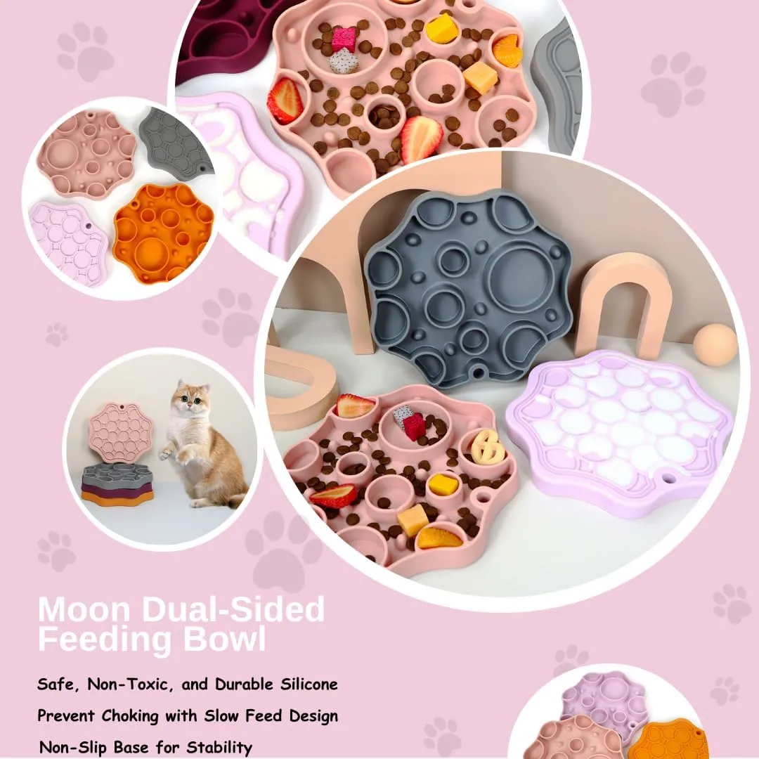 Dog Slow Feeder, Moon Dual-Sided Pet Feeding Bowl, Food-Grade Silicone, Slow Feed & Lick-Friendly Design, Easy to Clean, Anti-Slip, Durable & Safe for Cats and Dogs Violet