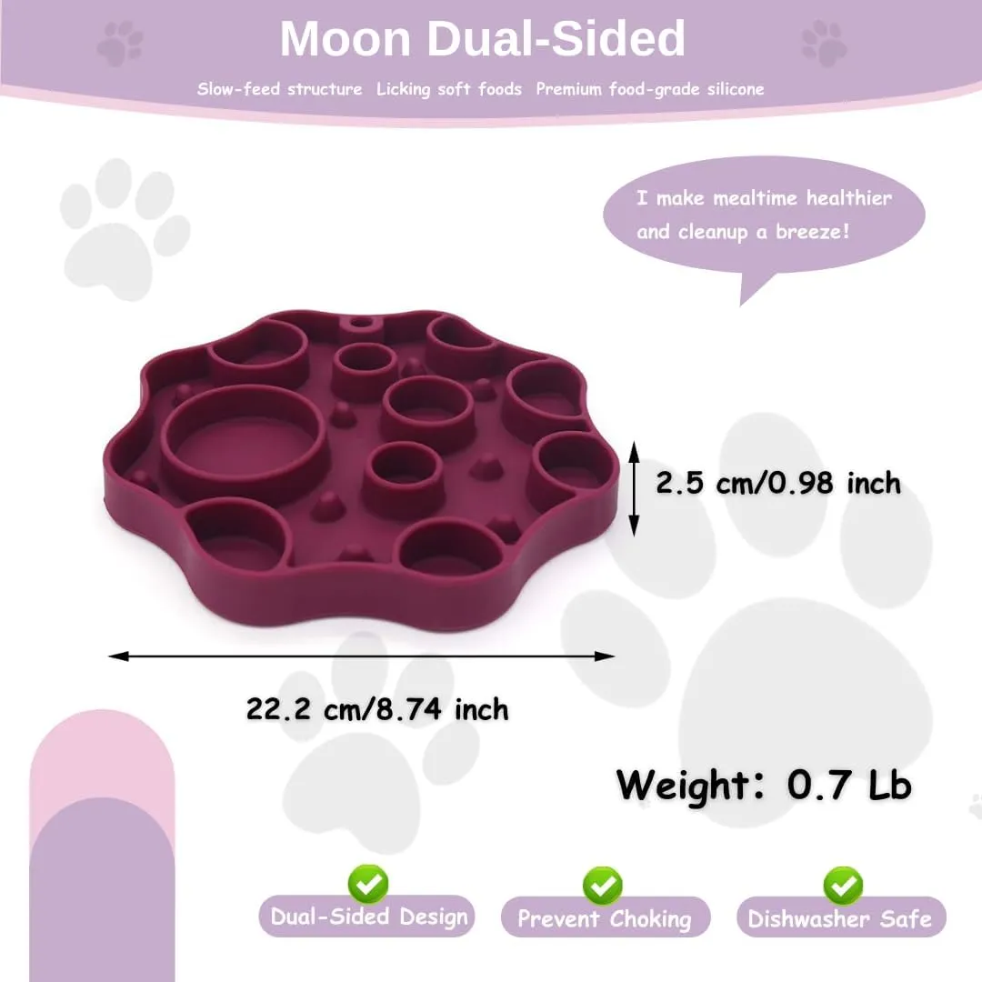 Dog Slow Feeder, Moon Dual-Sided Pet Feeding Bowl, Food-Grade Silicone, Slow Feed & Lick-Friendly Design, Easy to Clean, Anti-Slip, Durable & Safe for Cats and Dogs Violet
