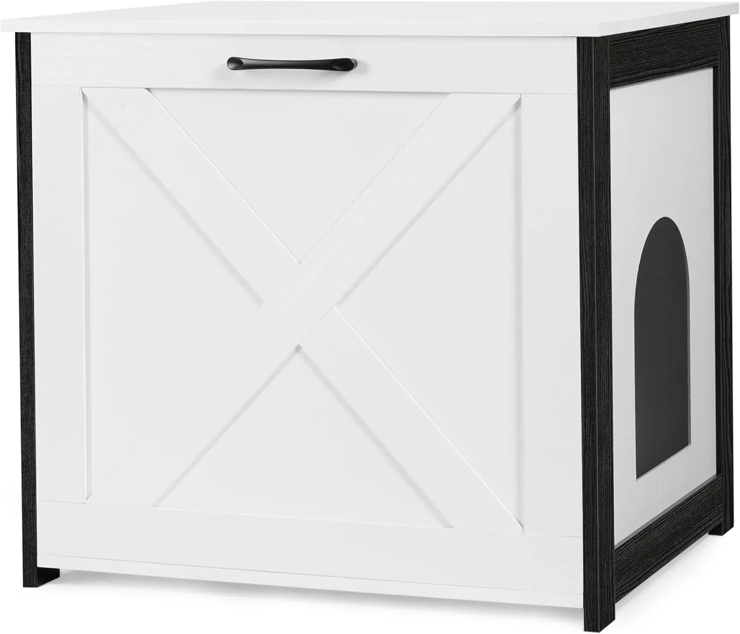 Dwanton Cat Litter Box Furniture Hidden, Cat Litter Box Enclosure, Reversible Entrance Can Be on Left or Right Side, Indoor Cabinet, Wooden Washroom, End Table, Nightstand, White, 23.6" L