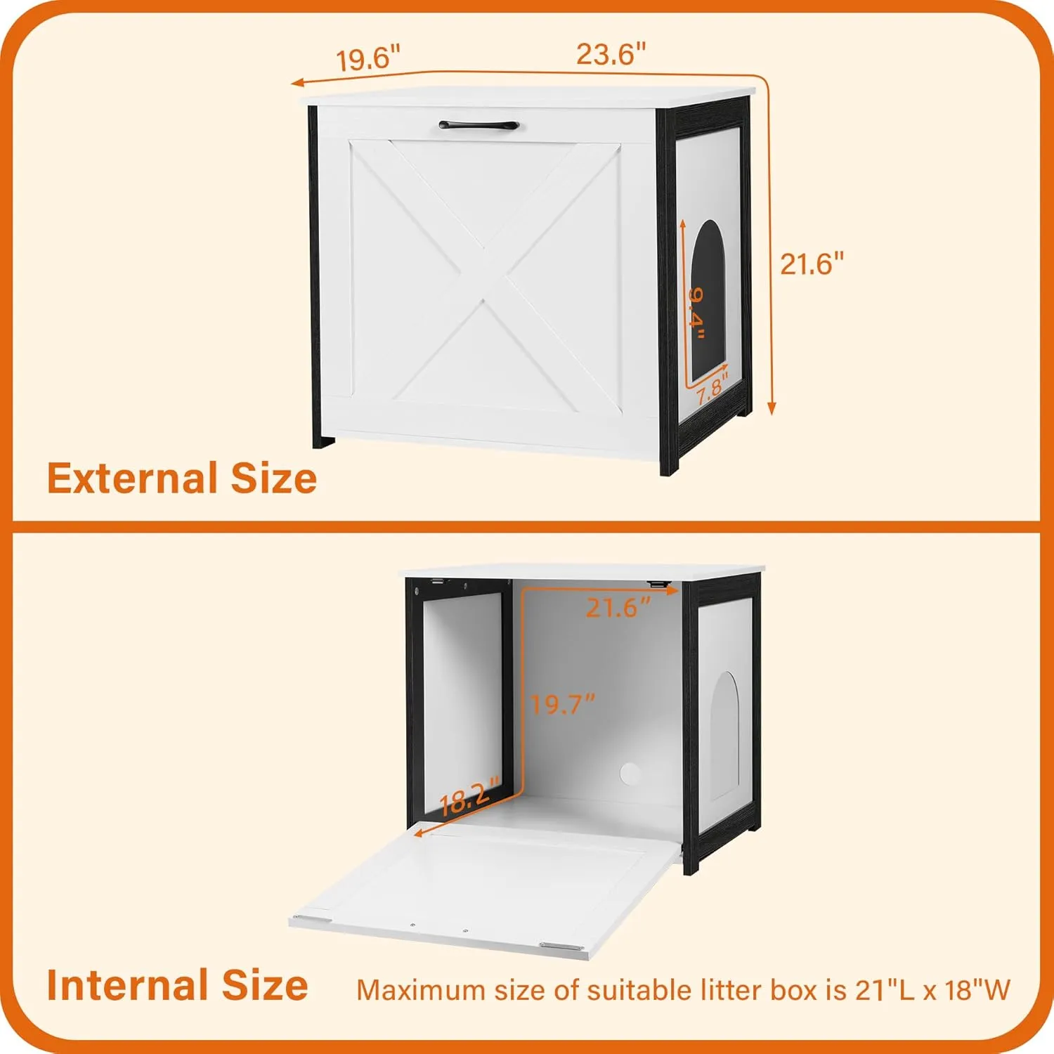 Dwanton Cat Litter Box Furniture Hidden, Cat Litter Box Enclosure, Reversible Entrance Can Be on Left or Right Side, Indoor Cabinet, Wooden Washroom, End Table, Nightstand, White, 23.6" L