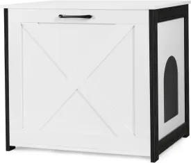 Dwanton Cat Litter Box Furniture Hidden, Cat Litter Box Enclosure, Reversible Entrance Can Be on Left or Right Side, Indoor Cabinet, Wooden Washroom, End Table, Nightstand, White, 23.6" L