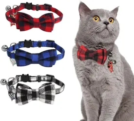 English style Cat Collars with Bow TiePendant and Bell,Personalized Breakaway Kitten Collar for Girl Boy Cats,Adjustable 7-12inch,Cute for Kitty Kitten Adult Cats,Pet Supplies(3 Pack with pendant)