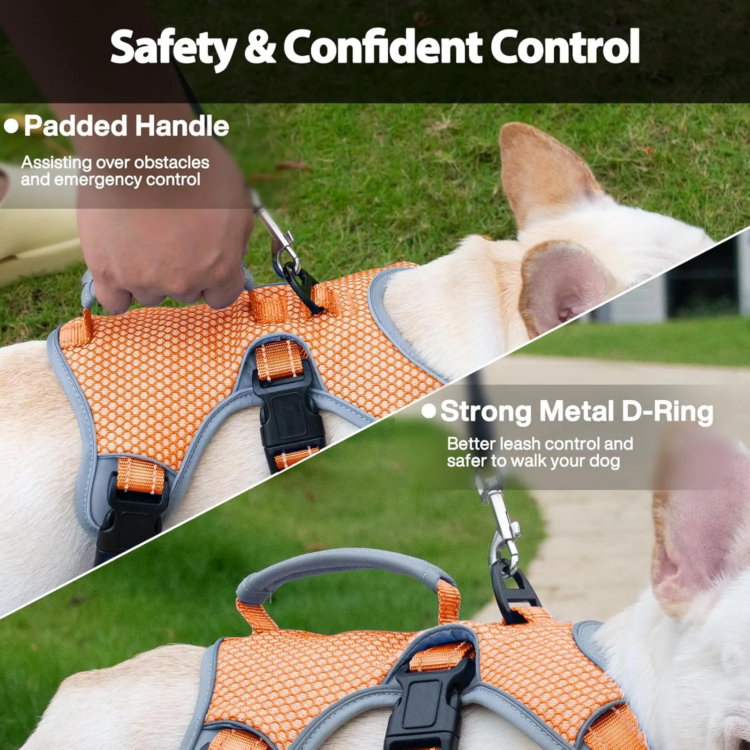 Escape Proof Dog Harness, Escape Artist Harness, Reflective Dog Harness with Handle, Durable,Adjustable Vest for Small Medium Large Dogs Walking, Training, and Running Gear(Orange,S)