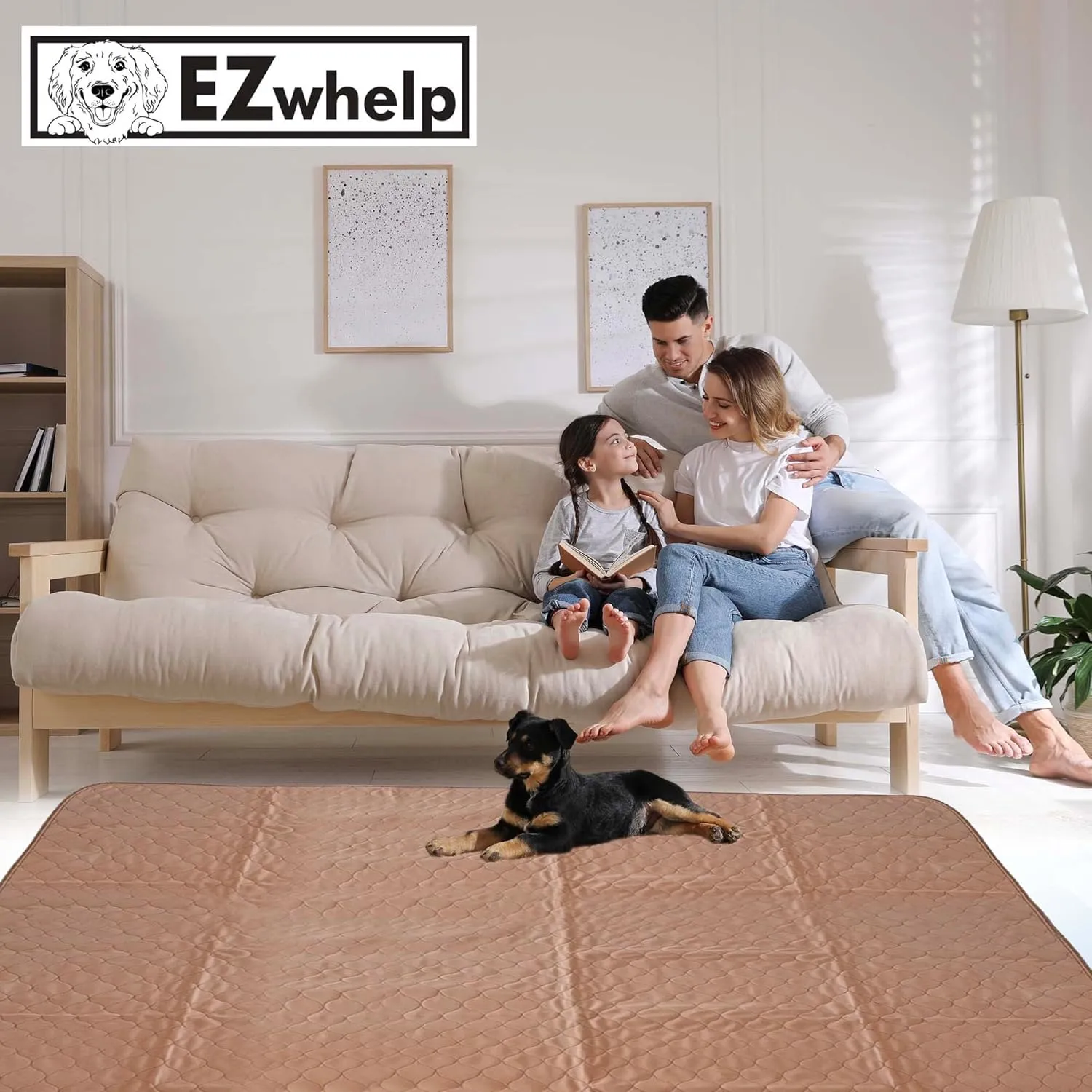 EZwhelp Reusable Dog Pee Pads - Waterproof Training Pads for Dogs - Washable & Sanitary - Rounded Corners - Laminated, Lightweight, Durable - Pet Essentials for Puppy Training and Whelping - 72" x 72"