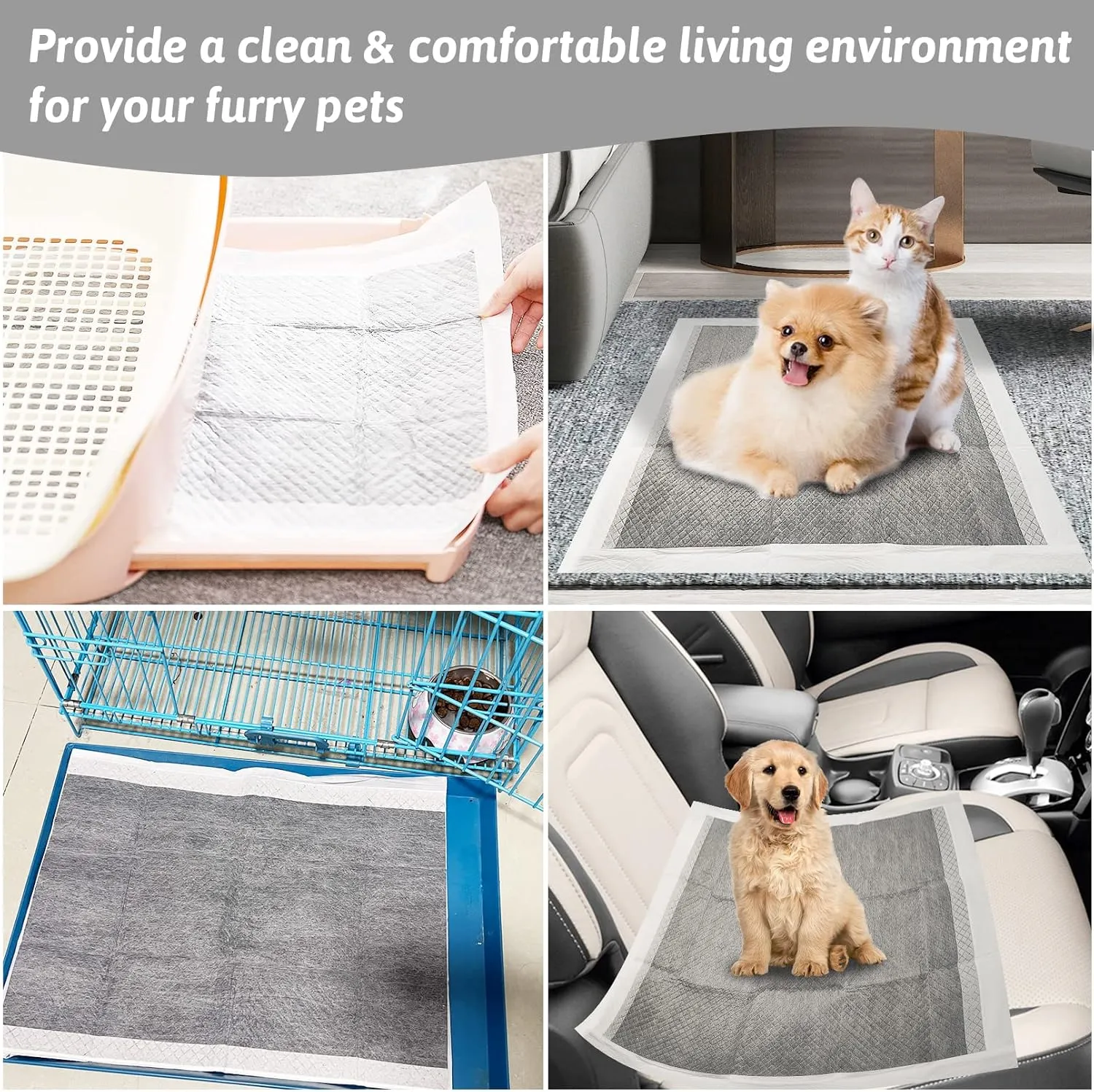 Fhiny Pee Pads for Small Dogs, 24" x 24" 40 PCS Large Disposable Puppy Pads Leak-Proof Super Absorbent Charcoal Potty Training Pad with Quick-Dry Surface for Dogs Puppies Cats Kittens or Small Pets