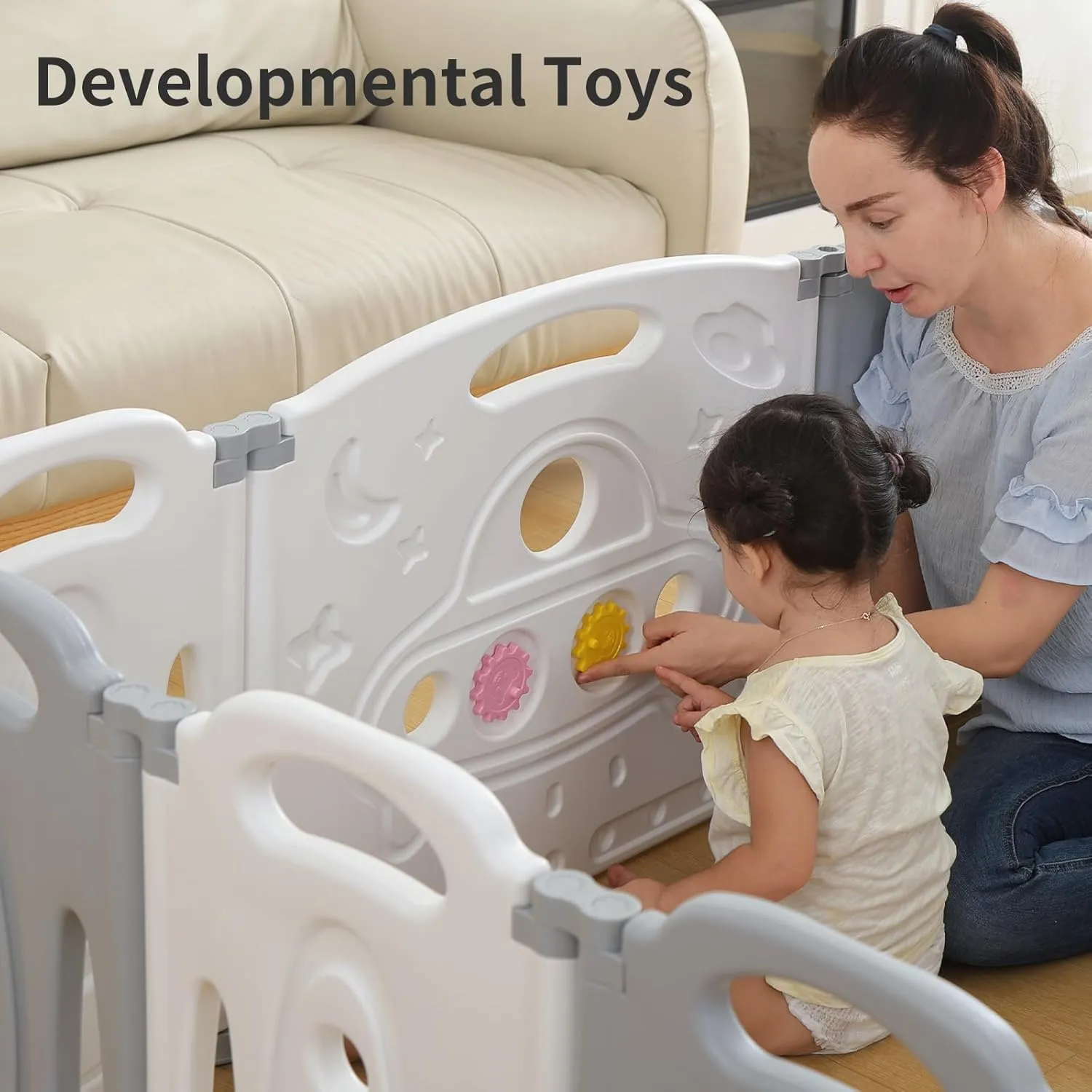 Foldable Baby playpen Baby Folding Play Pen Kids Activity Centre Safety Play Yard Home Indoor Outdoor New Pen Gery