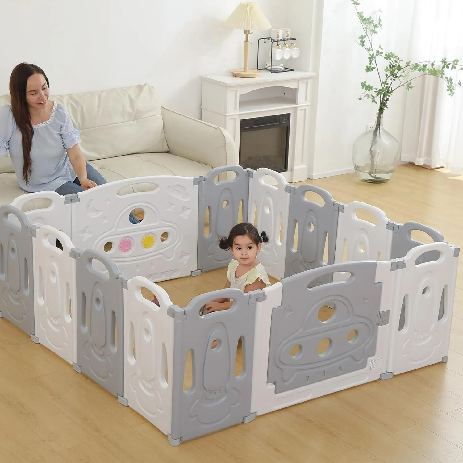 Foldable Baby playpen Baby Folding Play Pen Kids Activity Centre Safety Play Yard Home Indoor Outdoor New Pen Gery