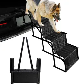 Foldable Dog Car Ramps for Large Dogs, Portable Dog Steps for Car Truck SUV with Non-Slip Rug Surface, Extra Wide Pet Stair for SUV, Truck