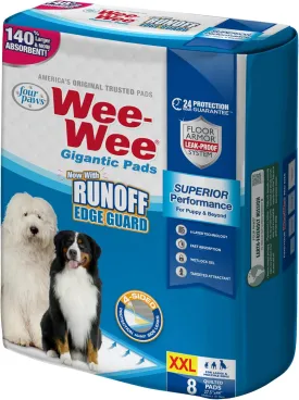 Four Paws Wee-Wee Superior Performance Pee Pads for Dogs with Runoff Barrier Edge Guard Protection, Puppy & Dog Potty Training Pads, Housebreaking Supplies, 27.5" x 44" (8 Count)