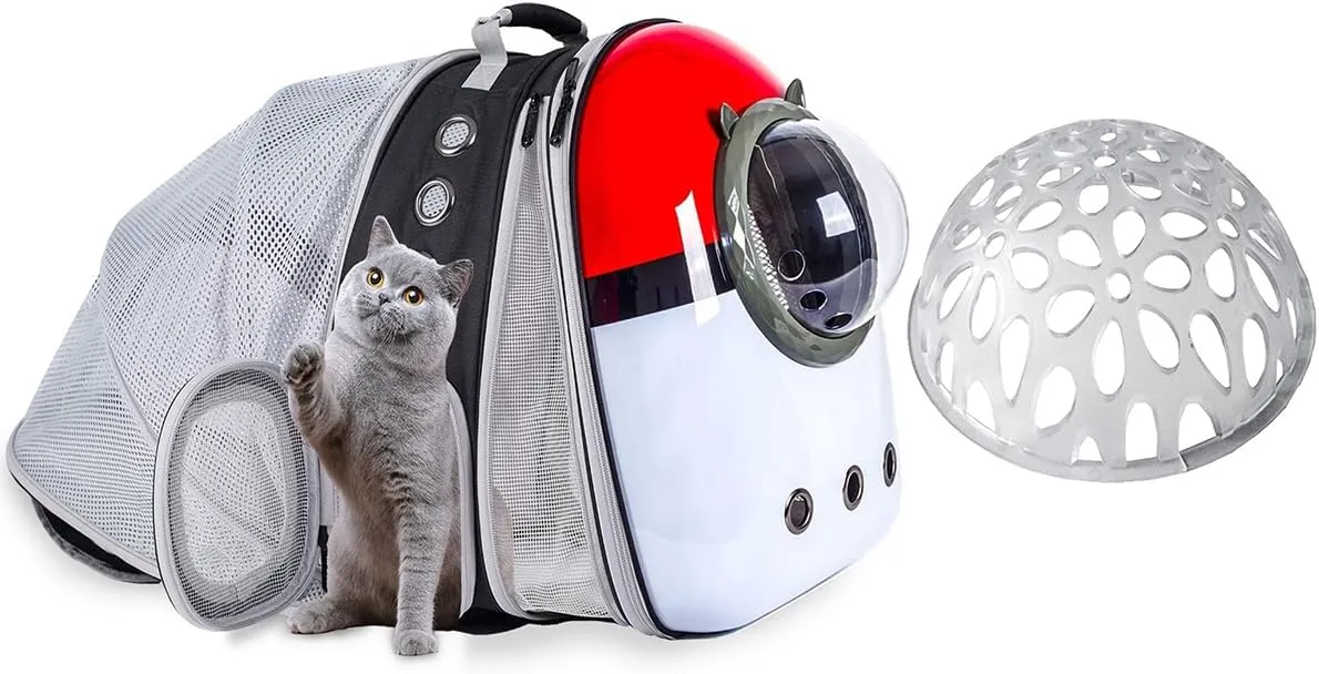 Front&Back Expandable Cat Carrier Backpack and Floral Cover, Backpack for Cats Kitten Small Puppy, Airline Approved Cat Bubble Backpack, Space Capsule Astronaut Carrier
