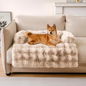 FUNNYFUZZY Calming Dog Bed Mat, Fluffy Fuzzy Couch Cover for Sofa, Furniture Protector with Removable Washable Cover for Small Dogs and Cats (Coffee,33.45  28.35  5.51 in)