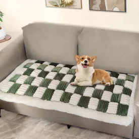 Fuzzy Warm Couch Cover Cream-Coloured Large Plaid Square Sofa Cover Anti-Slip Couch Protector for Dogs Cats Pet Hair Resistant Washable Cotton Magic Pet Mat (Plush-Dark green-28x83inch)