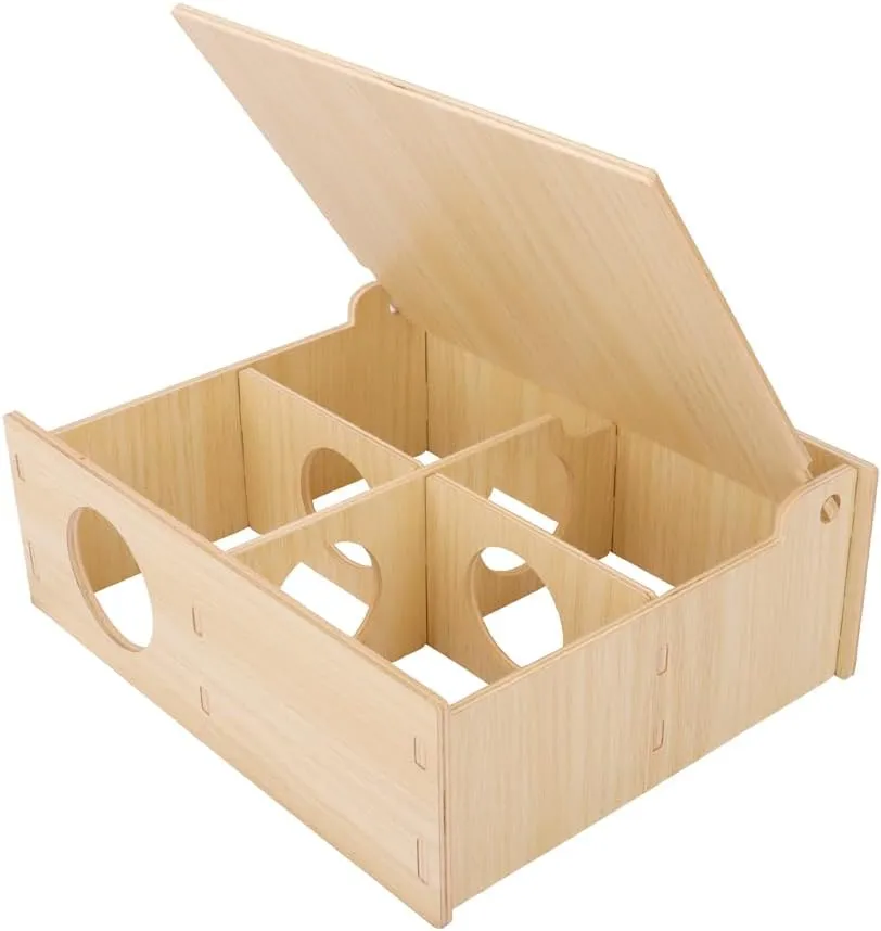 Hamster and Mouse Wooden Tunnel Cage Secret Peep Shed and Explore Hideout Flip Cover Design Hamster Play Tunnel