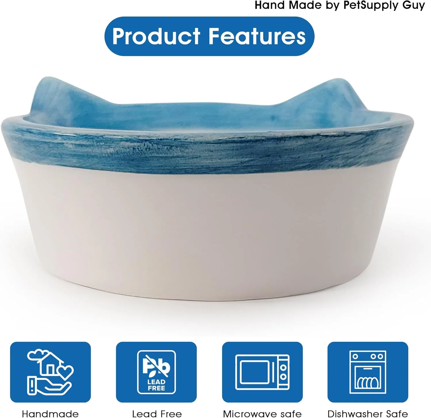 Handmade Ceramic Cat Bowl for Food and Water  Whisker-Friendly, Shallow Design Pet Dish, Non-Slip Base, Easy to Clean, Stylish Feeding Bowl for Kittens and Adults
