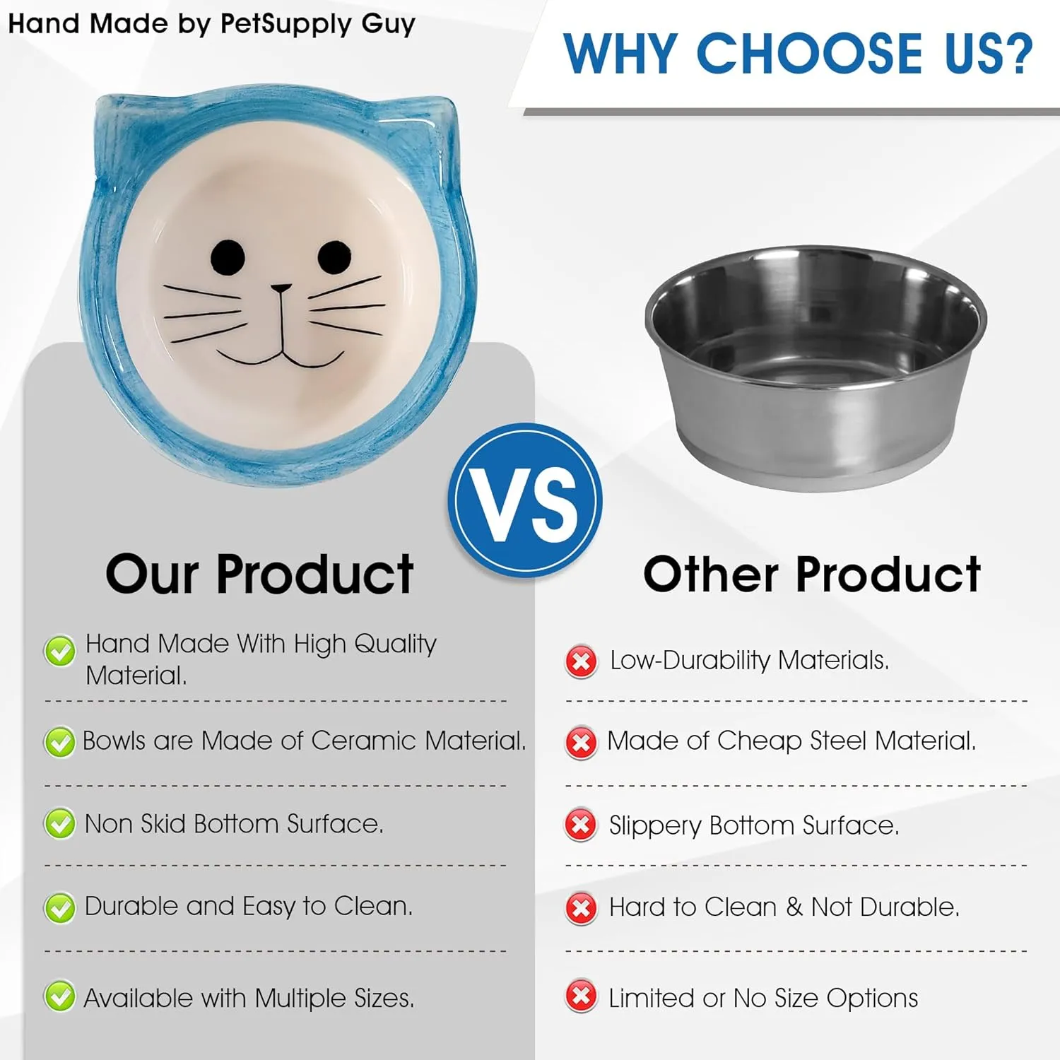 Handmade Ceramic Cat Bowl for Food and Water  Whisker-Friendly, Shallow Design Pet Dish, Non-Slip Base, Easy to Clean, Stylish Feeding Bowl for Kittens and Adults