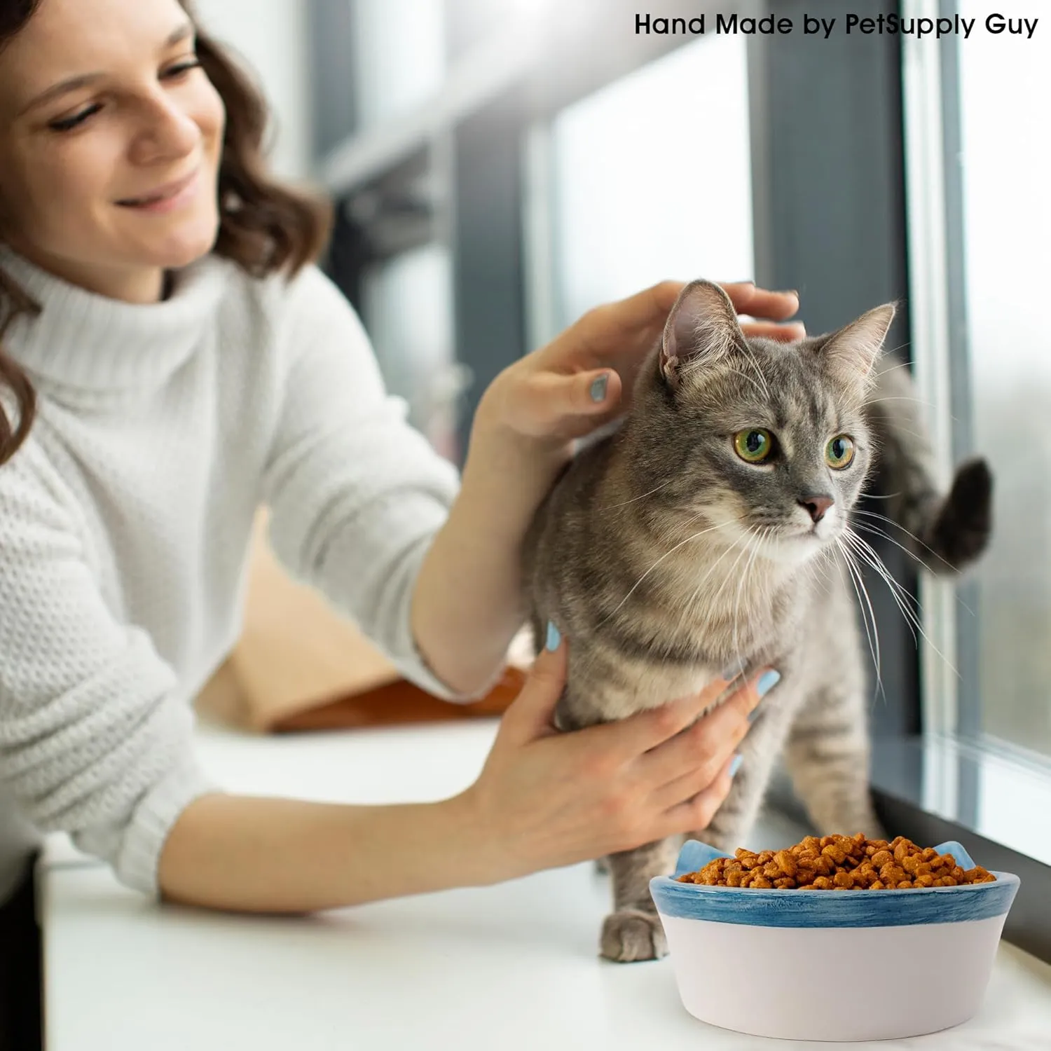 Handmade Ceramic Cat Bowl for Food and Water  Whisker-Friendly, Shallow Design Pet Dish, Non-Slip Base, Easy to Clean, Stylish Feeding Bowl for Kittens and Adults